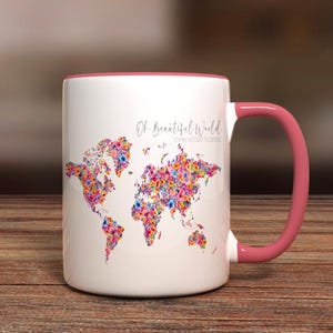 Tasse florale personnalisée du monde | Tasse de voyage unique | Cadeau pour les voyageurs | Carte botanique de Zazzle.be Liste d'envies Vous avez des idées ? tasse d'aventure | Cadeau pour amoureux de la nature