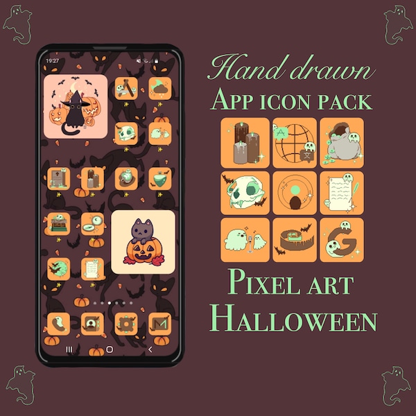 Halloween / Paranormalcore / Witch "Garveyard Smash" aesthetic iOS 14+ app icons / Android Pixel Hand drawn