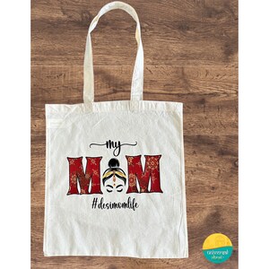 Indian Mom Tote Bag, Desi Mom Farmer&#39;s Market Cotton Lightweight Tote Bag, Reusable Tote Bag, Indian Cotton Tote Bag, Mother&#39;s Day Tote Bag