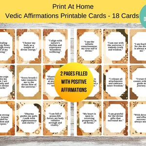 Affirmation védique 18 cartes imprimables sur papier 8,5 x 11 po, téléchargement numérique instantané, modèle imprimable affirmations positives cadeau motivant