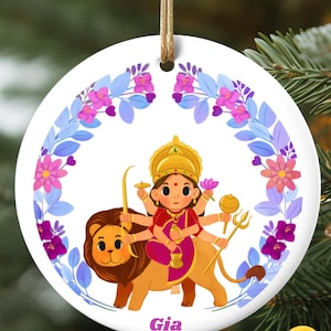Diwali Gifts for Children and Baby | Choose From 6 Hindu Deities and Personalize with Child’s First Name | Thin Metal Ornament 4” Round