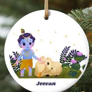 Diwali Gifts for Children and Baby | Choose From 6 Hindu Deities and Personalize with Child’s First Name | Thin Metal Ornament 4” Round