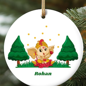 Diwali Gifts for Children and Baby | Choose From 6 Hindu Deities and Personalize with Child’s First Name | Thin Metal Ornament 4” Round
