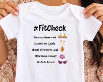 Hashtag FitCheck Desi Baby Onesie® – Jhumkas, Swag, Bling