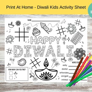 Happy Diwali Kids Activity Sheet Printable on 8.5&quot;X11&quot; Paper, Instant Digital Download, Printable Template Diwali Kids Activity Sheet