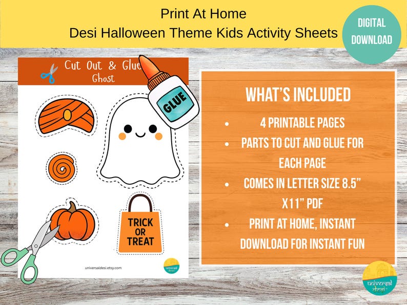 Desi Halloween Cut & Glue Craft Pack | Kids Printable (digital Download ...