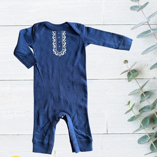Indian Baby Rib Coverall | Desi Baby Boy Bodysuit|Indian Baby Kurta Style Coverall|Desi Baby Boy Mundan, Eid, Diwali, Holi, Festival wear