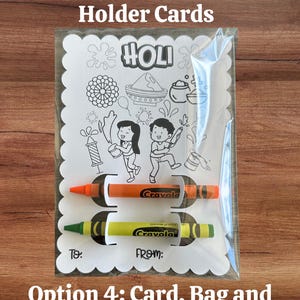 Holi Gifts Coloring Crayon Holder Cards | Holi Kids Party Favor Cards | Holi Kids Craft Party Cards - Choose From 4 Options