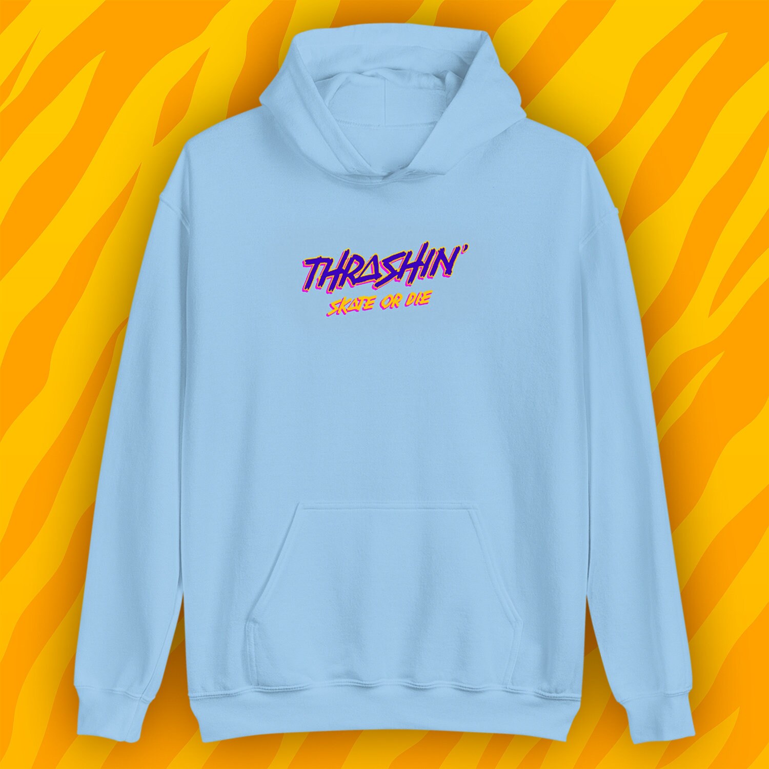 Pink thrasher hoodie with blue flames new arrivals