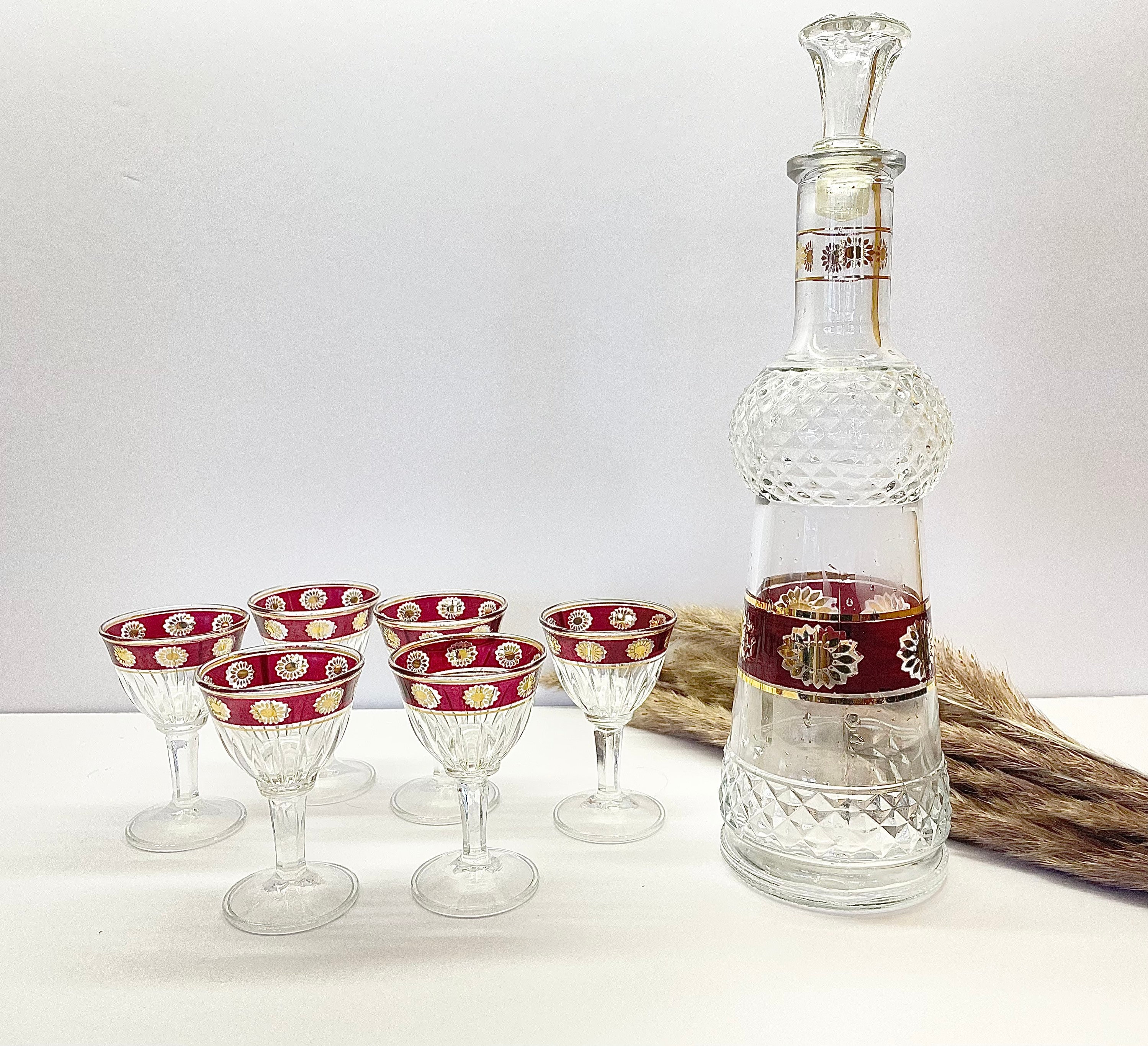 8 Piece MCM Italian Glass Decanter and Shot Glass Set Red and Etsy