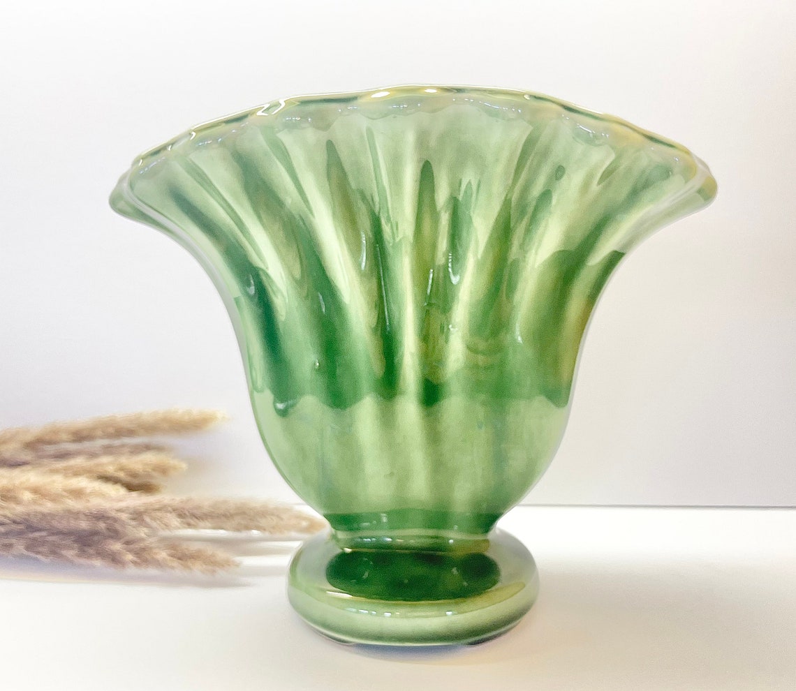 1950s MCM American Bisque Art Pottery Fan Shaped Ceramic Vase Etsy