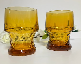 Set of 2 MCM 8oz Anchor Hocking Amber Glass Georgian Cocktail Glasses, Coloured Vintage Glassware, Retro Barware, Replacement Cups