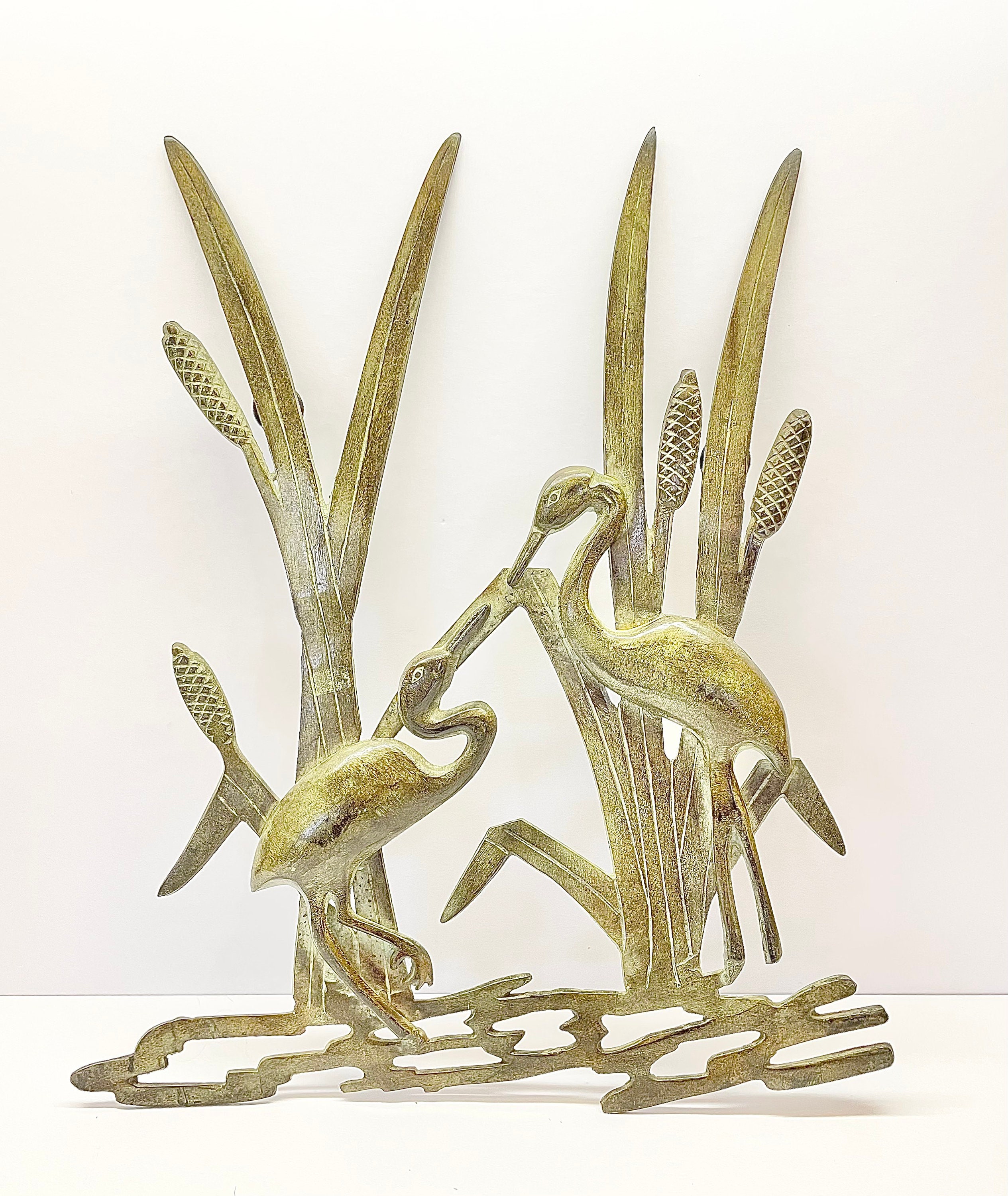 Vintage MCM Metal Cranes Wall Sculpture Large Metal Wall Art Etsy