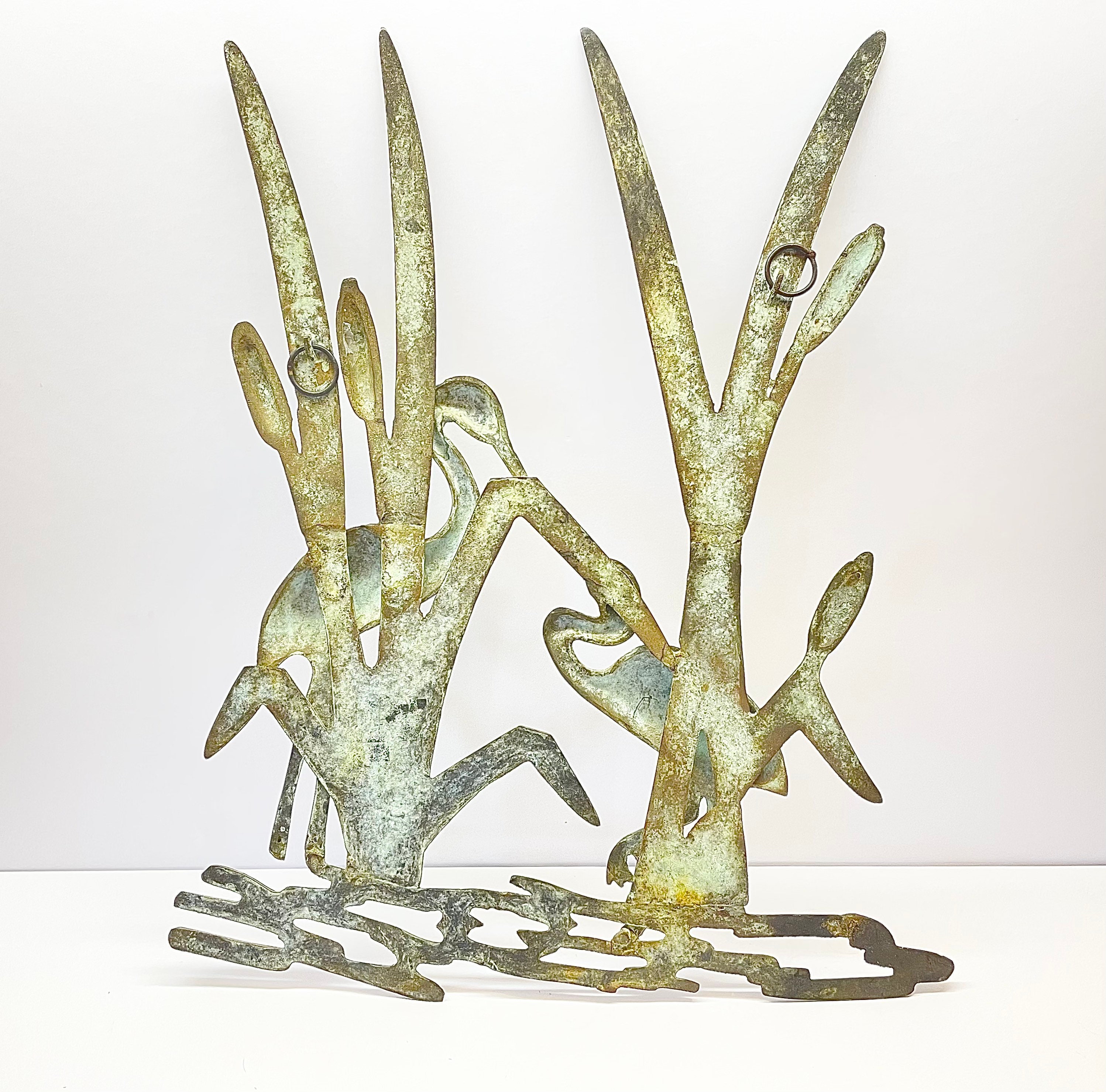 Vintage MCM Metal Cranes Wall Sculpture Large Metal Wall Art Etsy