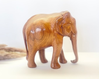 Large Hand Carved Vintage Elephant Teakwood Sculpture, Boho Table Top Statue, 30th Birthday Gift, Wooden Elephant Figurine, Fireplace Decor