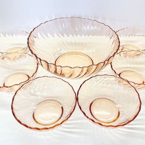7 Piece 1970s Vintage Arcoroc France Rosaline Pink Swirl Glass Etsy
