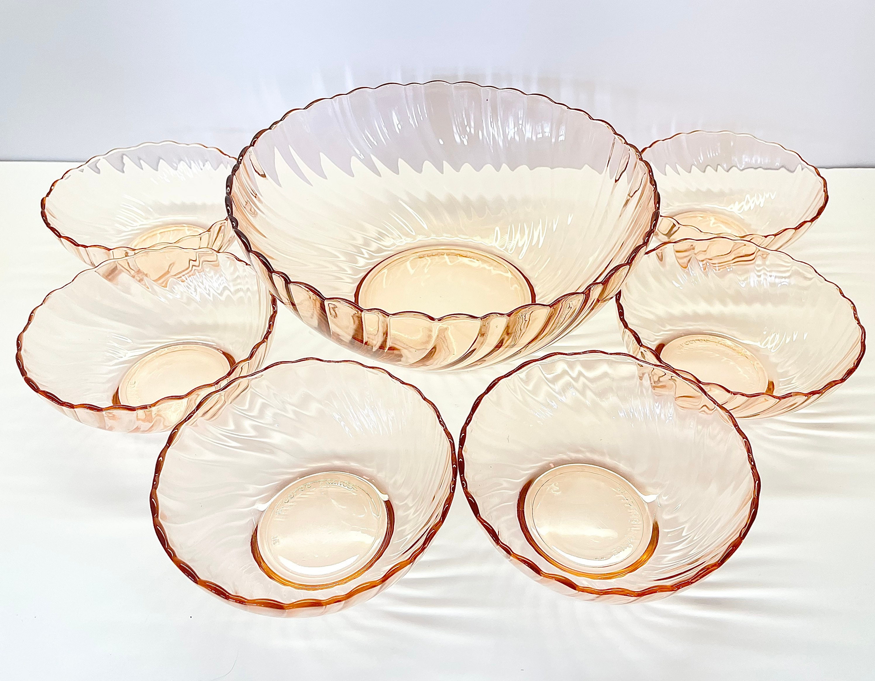 7 Piece 1970s Vintage Arcoroc France Rosaline Pink Swirl Glass Etsy