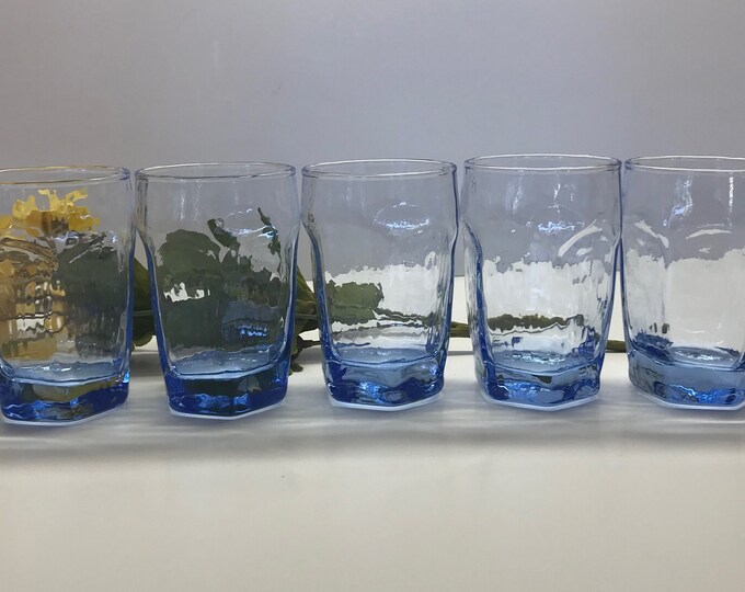 Vintage Libbey Glassware Set of 5 Chivalry Blue Glasses Juice Glasses