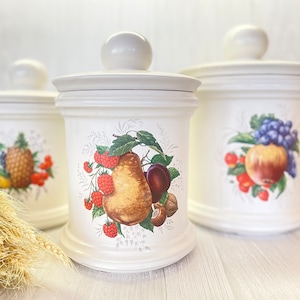 Set of 3 Vintage McCoy Pottery Kitchen Canisters with Lids - Pantry Storage - Ceramic Containers - Rustic Farmhouse Kitchen Decor