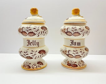 Vintage Braun Onion Arnart Ceramic Jam and Jelly Canisters with Lids | Rare Jam and Jelly Jars | Farmhouse Canisters