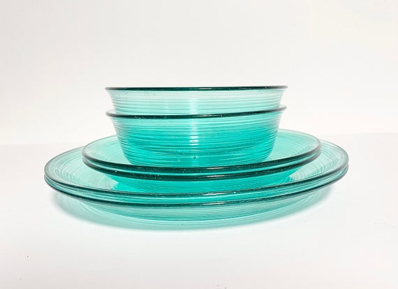 Vintage Arcoroc France Turquoise 6 Piece Glass Dinnerware Set Etsy Australia