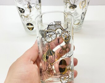 Mid Century Juice Glasses With Gold and Black Carriage