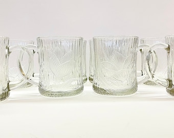 Set of 8 Vintage Arcoroc Embossed Clear Glass Coffee Mugs, Iced Coffee Glasses, Kitchen Gifts for Her, Summer Entertaining