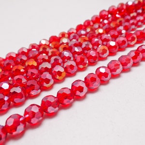 8mm Ronde Gefacetteerde Crystal Red AB Glazen Spacer Kralen