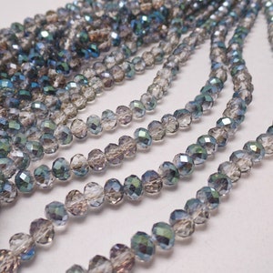 8x6mm Rondell Facettiert Kristall Klar und Blau mit Gold Glitzer Glas Spacer Perlen