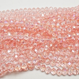 8mm 10mm 12mm Rondelle Faceted Crystal Pink AB Glass Spacer Beads