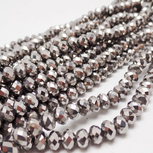 8x6mm Rondelle Faceted Metal Silver Glass Spacer Beads