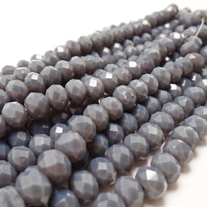 10x7mm Rondelle Faceted Opaque Gray Glass Spacer Beads