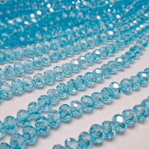 8x6mm Rondelle Faceted Crystal Light Blue AB Glass Spacer Beads