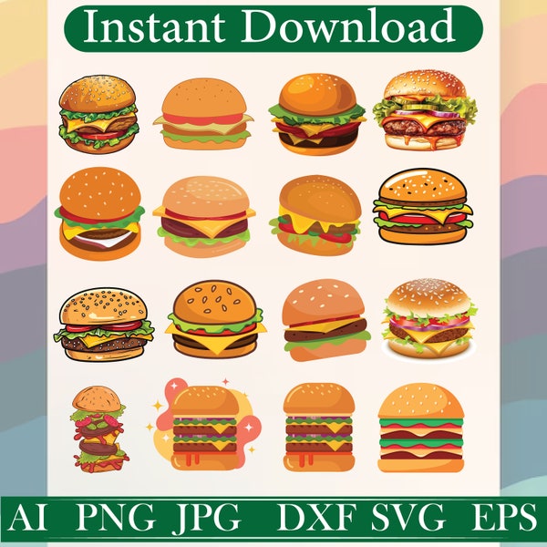 Burger clipart | Hamburger Svg | Burger Svg | Cheese burger Svg | Junk Food Clipart | Fast food Clipart |Fast Food SVG |Burger illustrations