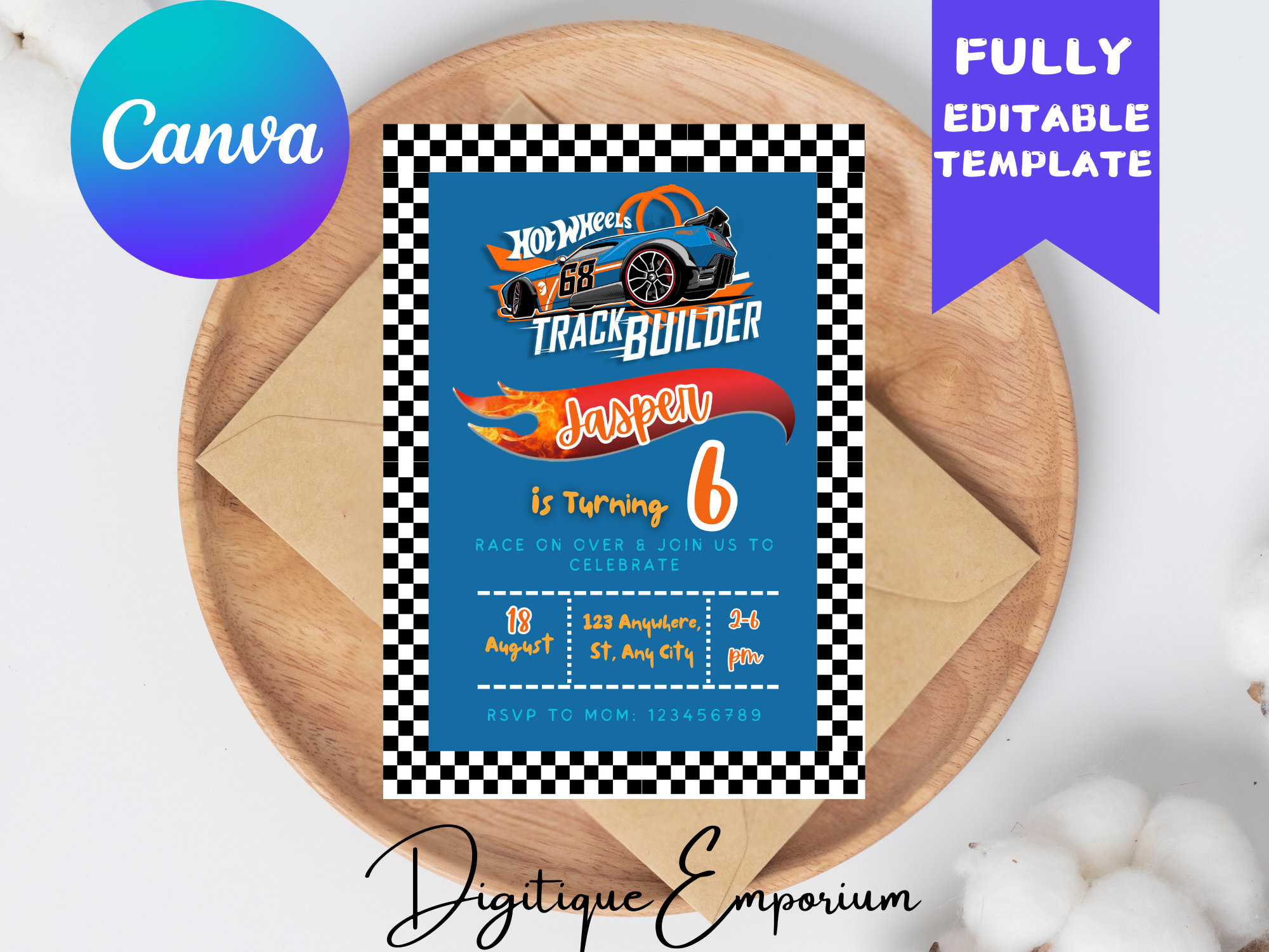 Editable Hot Wheel Cars Birthday Invitation | Racing Cars Wheels Party ...