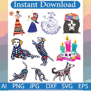 Dia De Los Muertos SVG \ Day Of The Dead Dog SVG \ Halloween mexicain \ Sugar Skull Animal SVG \ Digital Download \ Fichiers SVG pour Cricut