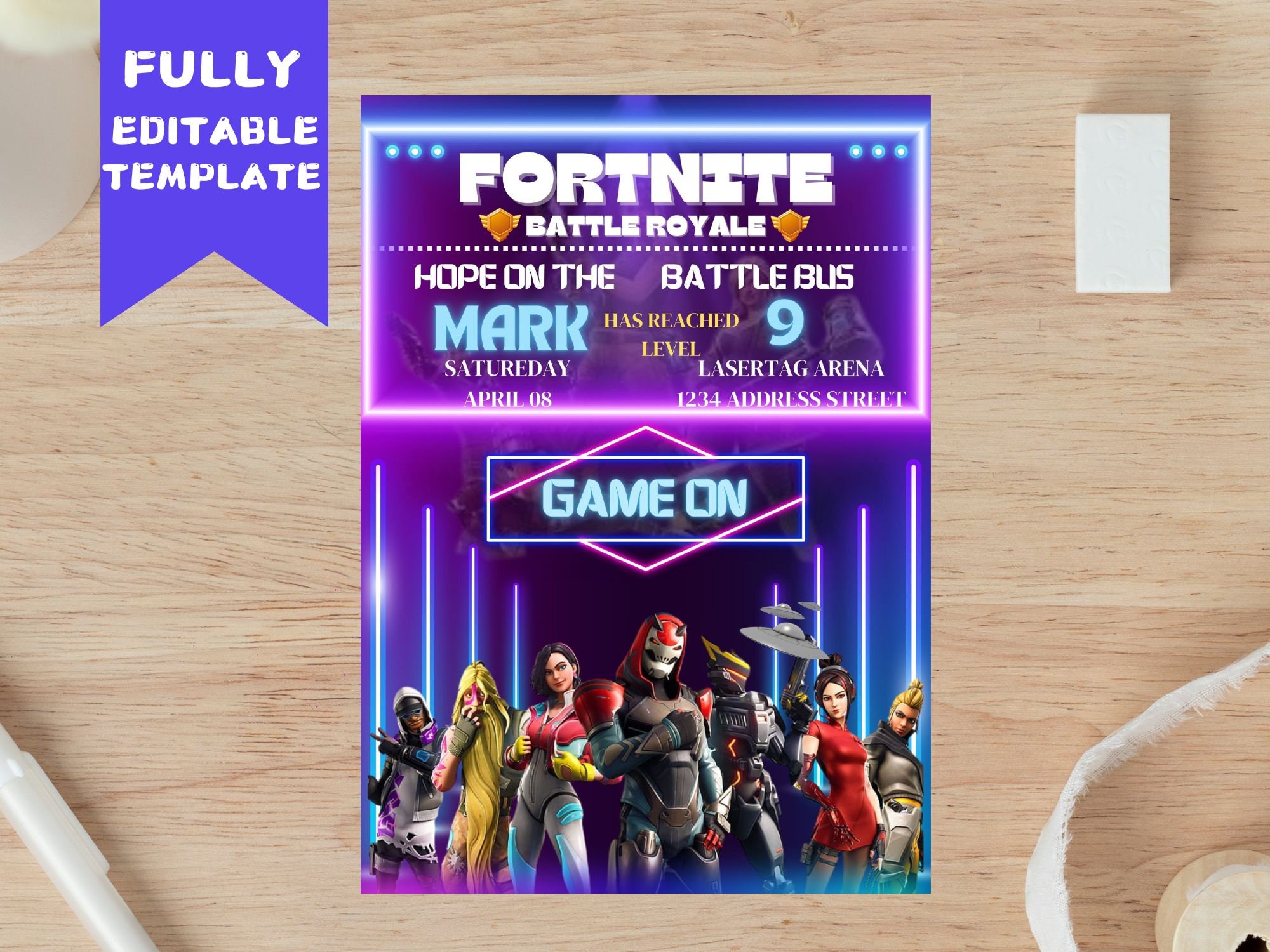 Birthday Invitation Fortnight | Fort Night Birthday Party Template