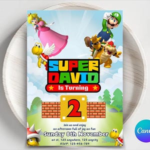 Editable Super Mario Birthday Invitation Template, Super Mario Bros Birthday Invites, Kids Mario Party, Printable Mario Birthday Invitation