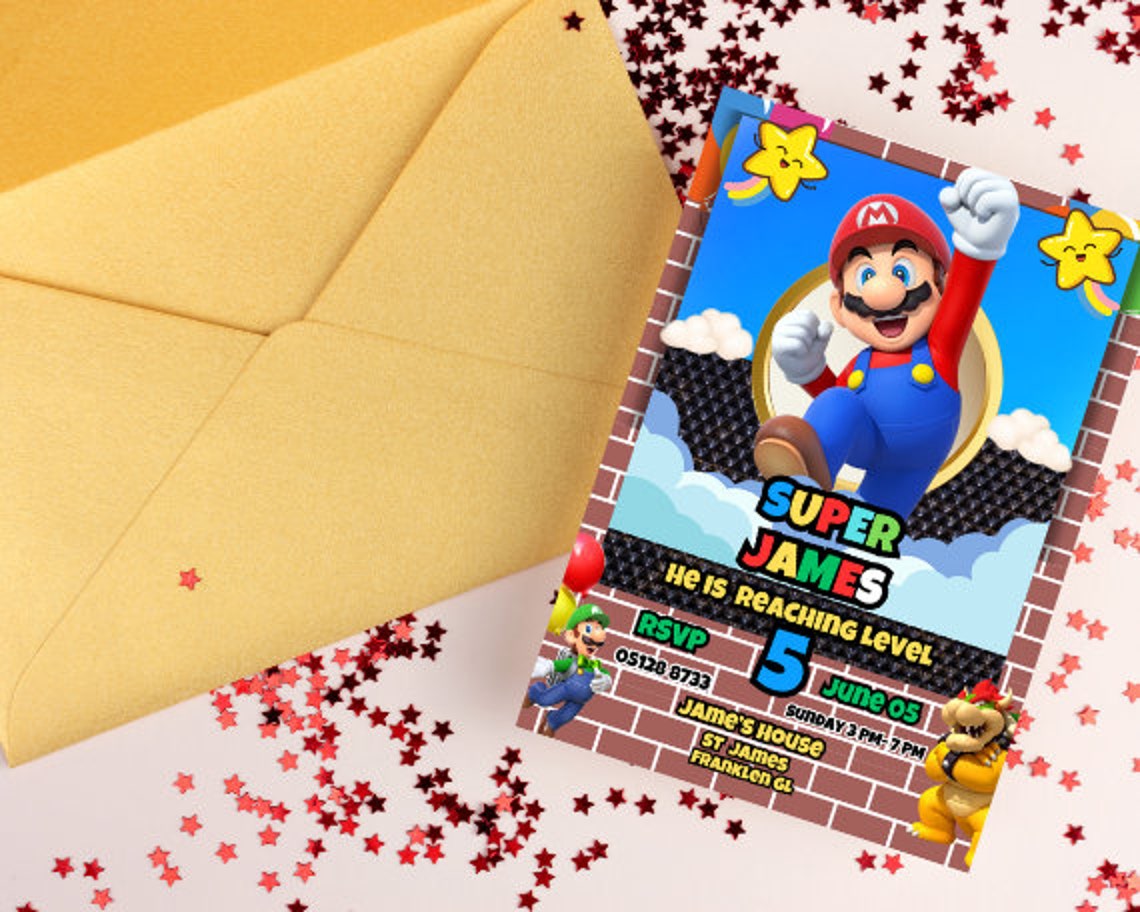 Editable Super Mario Birthday Invitation Template, Super Mario Bros Birthday Invites, Kids Mario ...