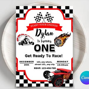 Editable Hot Cars Invitation, Hot Wheels Invitation, Hot Race Cars Birthday Template, Hot Wheels Template, Editable Kids Birthday Invitation