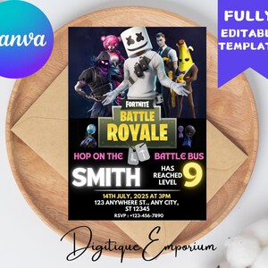 Bewerkbare Fort Game-verjaardagsuitnodiging| Sjabloon Fort Night Verjaardagsfeestje Videogame Verjaardagsuitnodiging downloaden | Digitale verjaardagsuitnodiging