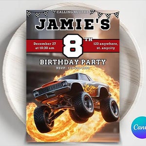 Editable Hot Cars Invitation, Hot Wheels Invitation, Hot Race Cars Birthday Template, Hot Wheels Template, Editable Kids Birthday Invitation