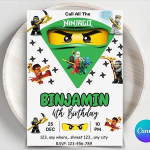 Modello di invito di compleanno ninja modificabile Invito per festa di compleanno per ragazzi ninja guerriero di arti marziali Invito per bambini ninja karate stampabile