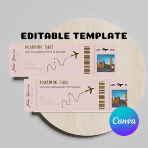 Editable Boarding Pass Canva Template, Printable Airline Ticket, Boarding Pass Surprise Trip, Digital Download DIY Boarding Ticket.