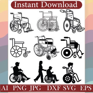 Wheelchair SVG Bundle: Disability Clipart, Cricut Cut Files (Digital Download)
