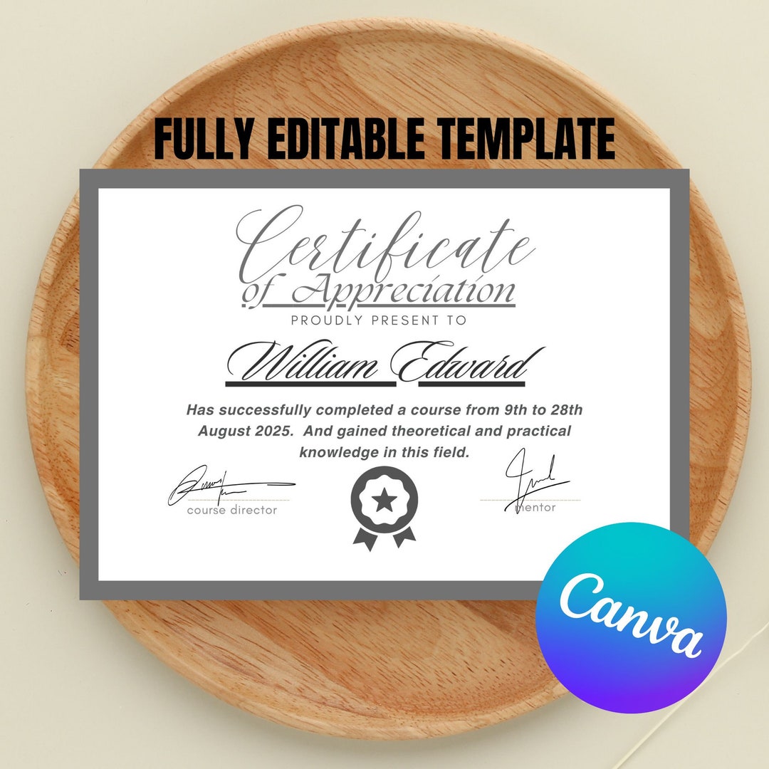Editable Certificate of Appreciation Template (canva) - Etsy