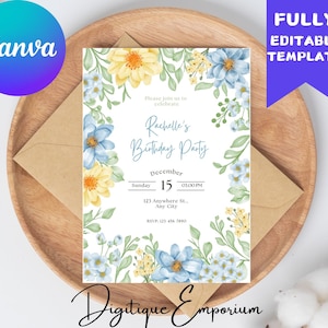 Flower Birthday Invitation Wildflower Birthday invite Floral Woman's Birthday Mother's day Invite CANVA EDITABLE Instant download