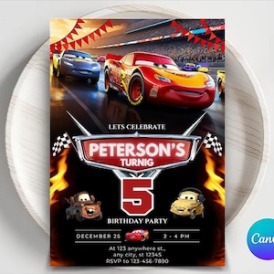Editable Hot Cars Invitation, Hot Wheels Invitation, Hot Race Cars Birthday Template, Hot Wheels Template, Editable Kids Birthday Invitation