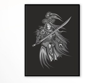 Black art, Samurai black wall art. Wall art warrior, Monochrome samurai art, Black and white art