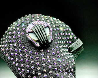 Black and Iridescent Face Mask- Embellished with Crystals